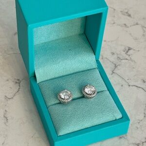 New in box!  Halo moissanite earrings, 2ct silver.